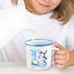 Personlig söt påskhare emaljmugg med namn och tonad initial 355 ml perfekt påskpresent till barn