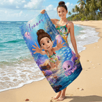 Serviette de plage personnalisée avec personnage de plongée 3D et nom - Microfibre à séchage rapide - Cadeau d’anniversaire pour enfant et adulte