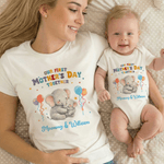 Personalized Cute Animals 100% Cotton Baby Bodysuit T-shirt Matching Outfit with Names First Mother's Day Gift for Newborn New Mom