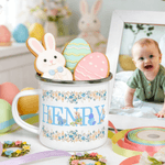 Personalised Watercolour Floral Cute Rabbit Enamel Mug with Name Daily Drinking Easter Gift for Family Kids