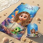 Toalla de playa personalizada de microfibra secado rápido con personaje animado 3D y nombre regalo de cumpleaños y playa para niños y adultos