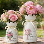 Personalisierte Exquisite Geburt Blume Schmetterling Keramik Vase mit Name Text Datum Muttertag Geburtstag Geschenk für Mama Oma weiblichen Freund