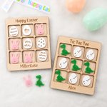 Personifierad söt påskhare Dinosaurieägg Tic Tac Toe-bräda i trä med namn Korgfyllning Partyspel Påskpresent till barn