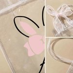 Personalizzato nastro rosa arco coniglietto orecchie sacchetto trasparente con nome uova caccia partito favore regalo di Pasqua per ragazzi ragazze