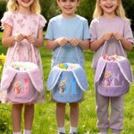Personalized Cute Watercolor Bunny Corduroy Easter Basket with Name and Initial Outdoor Activities Easter Egg Hunting Gift for Kids 7