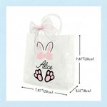 Personalizzato nastro rosa arco coniglietto orecchie sacchetto trasparente con nome uova caccia partito favore regalo di Pasqua per ragazzi ragazze