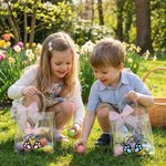 Personalizzato nastro rosa arco coniglietto orecchie sacchetto trasparente con nome uova caccia partito favore regalo di Pasqua per ragazzi ragazze