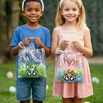 Personalizzato nastro rosa arco coniglietto orecchie sacchetto trasparente con nome uova caccia partito favore regalo di Pasqua per ragazzi ragazze