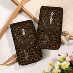 Cœur personnalisé Gigi Nana 1-10 Noms Portefeuille en cuir PU léopard avec titre Utilisation quotidienne Cadeau de fête des mères pour Mère Grand-mère