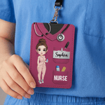 Henkilökohtainen sarjakuvahahmo PU Nahka ID-kortin haltija, jossa nimi ja ammatti Sairaanhoitaja päivä arvostus lahja Sairaanhoitaja Lääkäri Medical Staffille