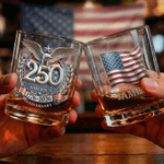 Personalized 250th Anniversary Whiskey Glass 10oz with Name Daily Use Father's Day Gift for Fathers Bartenders