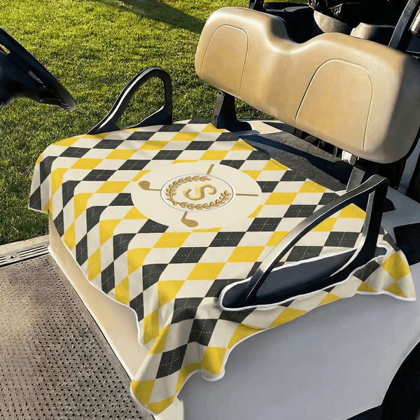 Personalized Golf Club Chessboard Golf Cart Seat Cover with Name and Initial Golf Course Accessories Birthday Gift for Golfers Country Clubs