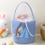 Personalized Cute Watercolor Bunny Corduroy Easter Basket with Name and Initial Outdoor Activities Easter Egg Hunting Gift for Kids 8