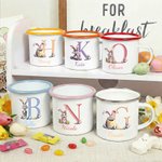 Personalised Cute Bunny Easter Eggs Initial 12 oz Enamel Mug with Name Easter Party Gift for Boys Girls