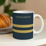 Taza de Cerámica con Franja de Epaulette Personalizada con Texto Regalo de Promoción de Jubilación para Capitán Piloto