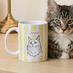 Personalised Watercolour Line Drawing Pet Photo Striped Ceramic Mug with Name Daily Use Pet Remembrance Gift for Pet Owner Lover