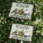 Personalised Garden Theme Cartoon Character Horizontal Metal Sign with Name Garden Door Decor Birthday Gift for Grandma Mom Garden Lover