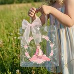 Personalized Beatrix Potter Peter Rabbit Wreath Transparent Tote Bag with Pink Bow and Name Eggs Hunting Party Easter Gift for Boys Girls
