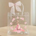 Personalized Beatrix Potter Peter Rabbit Wreath Transparent Tote Bag with Pink Bow and Name Eggs Hunting Party Easter Gift for Boys Girls