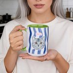 Personalised Watercolour Line Drawing Pet Photo Striped Ceramic Mug with Name Daily Use Pet Remembrance Gift for Pet Owner Lover
