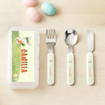 Personalised Cute Bunny Carrot Kid's Fork Spoon Knife 3 Pcs Cutlery Set with Name and Case Back to School Season Birthday Gift for Boys Girls