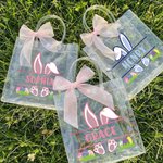 Personalized Pink Bow Ribbon Rabbit Ears Clear Gift Bag with Name Easter Party Favors Gift for Kids