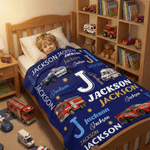 Personalised Cartoon Police Car Fire Lorry Ambulance Multicolor  Soft Throw Blanket with Name Home Decor Daily Use Birthday Gift for Children