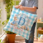 Personalised Cute Bunny Wreath Grid Soft Cushion Cover with Name Room Decor Easter Party Gift for Boys Girls