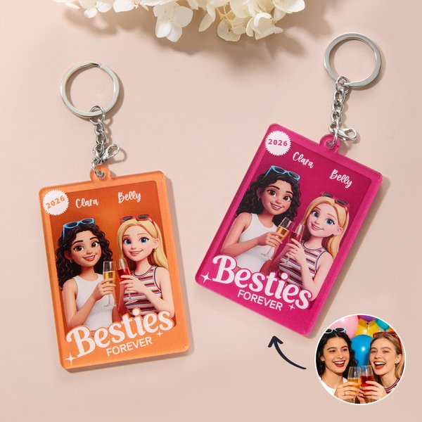 Spersonalizowany brelok akrylowy ze zdjęciem Besties Forever z imieniem i rokiem Prezent urodzinowy dla przyjaciółek Besties