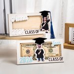 Gepersonaliseerd afstudeercapje met foto Houten Geldhouder met Naam en Jaar Klas van 2026 Afstudeercadeau voor afgestudeerden