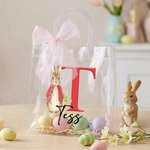 Gepersonaliseerd Transparant Cadeauzakje met Schattige Pieter Konijn met Initiaal Naam en Striklint Paasfeest Cadeautje voor Kinderen