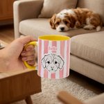 Personalised Watercolour Line Drawing Pet Photo Striped Ceramic Mug with Name Daily Use Pet Remembrance Gift for Pet Owner Lover