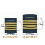 Taza de Cerámica con Franja de Epaulette Personalizada con Texto Regalo de Promoción de Jubilación para Capitán Piloto