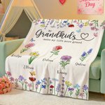 Personalized 1-6 Crystal Birth Flowers Soft Throw Blanket with Names Home Decor Mother's Day Gift for Grandma