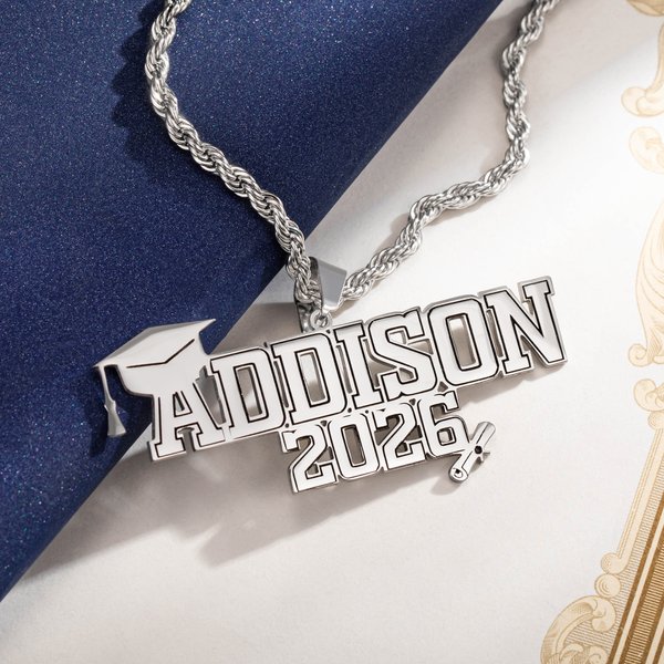 Personligt halsband med namn för män med årtal för kandidatexamen Minnesgåva för kandidater från årskurs 2026