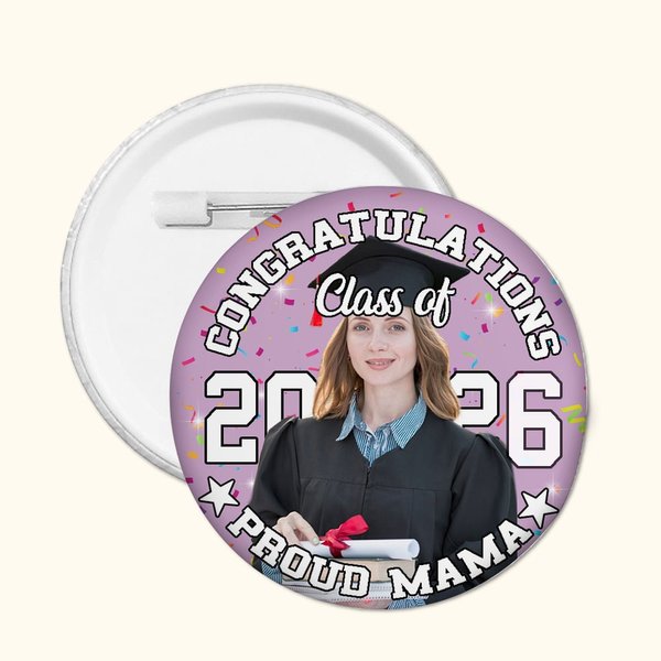 Personalizado Clase de 2026 Foto Pin Botón Insignia con Año y Texto Set de 5 Regalo de Graduación para Graduados