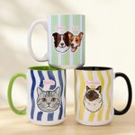Personalised Watercolour Line Drawing Pet Photo Striped Ceramic Mug with Name Daily Use Pet Remembrance Gift for Pet Owner Lover