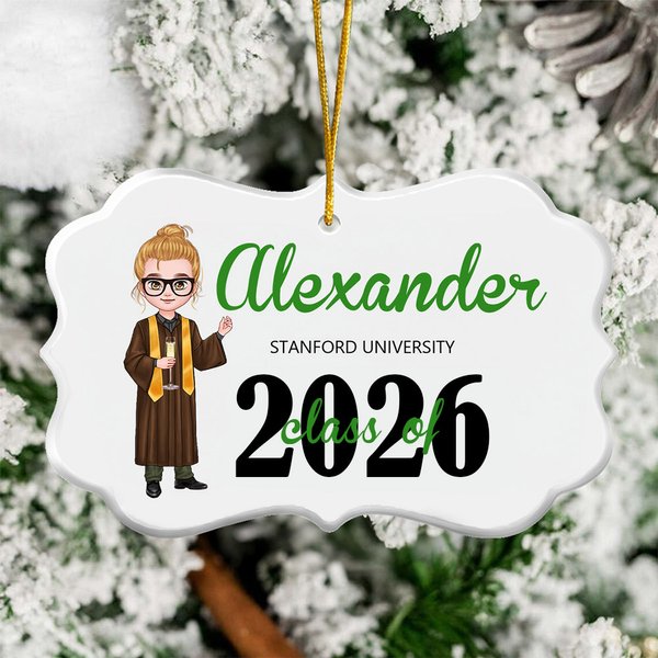 Personalized Class of Graduation Cartoon Character Ceramic Irregular Ornament with Name Christmas Birthday Gift for Family Friends Graduates