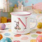 Personalised Cute Bunny Easter Eggs Initial 12 oz Enamel Mug with Name Easter Party Gift for Boys Girls