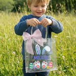 Personalized Pink Bow Ribbon Rabbit Ears Clear Gift Bag with Name Easter Party Favors Gift for Kids