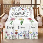 Personalized 1-6 Crystal Birth Flowers Soft Throw Blanket with Names Home Decor Mother's Day Gift for Grandma