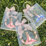 Personalized Beatrix Potter Peter Rabbit Wreath Transparent Tote Bag with Pink Bow and Name Eggs Hunting Party Easter Gift for Boys Girls