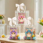 Personalisierte Frohe Ostern niedlichen Hasen rosa Schleife Ostergeschenk Tasche mit Namen täglichen Gebrauch Ostergeschenk für Familie Mädchen