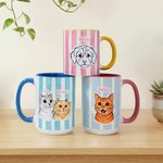 Personalised Watercolour Line Drawing Pet Photo Striped Ceramic Mug with Name Daily Use Pet Remembrance Gift for Pet Owner Lover