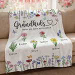 Personalized 1-6 Crystal Birth Flowers Soft Throw Blanket with Names Home Decor Mother's Day Gift for Grandma