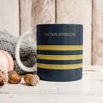 Taza de Cerámica con Franja de Epaulette Personalizada con Texto Regalo de Promoción de Jubilación para Capitán Piloto