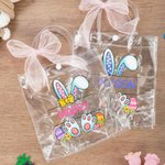 Personalized Pink Bow Ribbon Rabbit Ears Clear Gift Bag with Name Easter Party Favors Gift for Kids