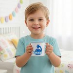 Tazza smaltata personalizzata con nome e orecchie di coniglio Dinosauro da 12 once, regalo per il giorno di Pasqua per i bambini amanti dei dinosauri
