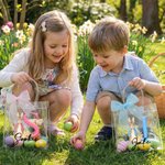 Gepersonaliseerd Transparant Cadeauzakje met Schattige Pieter Konijn met Initiaal Naam en Striklint Paasfeest Cadeautje voor Kinderen
