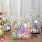Personalized Pink Bow Ribbon Rabbit Ears Clear Gift Bag with Name Easter Party Favors Gift for Kids